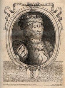 Portræt af Caribert, frankernes konge (561-567) - Caribert eller Charibert (d.567) Frankernes konge - gravering fra 