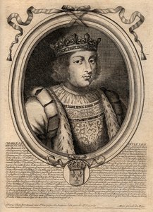 Portræt af Karl V den Vise (1338 - 1380) - Karl V den vise eller Karl V den Vise, konge af Frankrig fra huset Valois - gravering fra 
