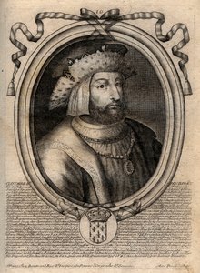 Portræt af Clotaire (Clothaire) II (584 - 628), konge af Neustrien og konge af frankerne - Clotaire eller Chlotar II (d.629) konge af frankerne - gravering fra 