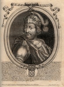Portræt af Lothair (941 - 986), Frankernes konge - Lothair (941-986) Kongen af ​​Frankrig - gravering fra 