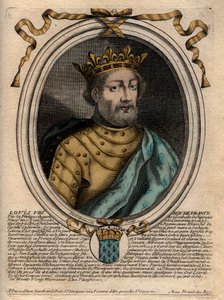 Portræt af Louis VIII (1187-1226), Konge af Frankrig - Ludvig VIII (1187-1226) Konge af Frankrig - Indgravering fra "" Les Augustes Repræsentationer af alle Frankrigs konger fra Pharamond til Louis XIV"", Paris af de Larmessin