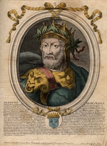 Portræt af Merovee eller Merovech, frankkonge (v448-v458), den første konge af den merovingerske race - Portræt af Merovech (Meroveus) (d456) Kongen af Salian Franks - gravering fra 