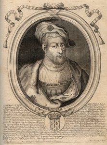 Portræt af Thierry IV (713-737) frankernes konge fra 721 til 737 - THIERRY IV (Theodoric) konge af frankerne - gravering fra 