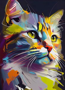 Abstrakt sød kat, penselstrøg med oliemaleri, vægkunstprint
