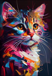 Abstrakt sød kat Maleri Penselstrøg, vægkunst | print on demand