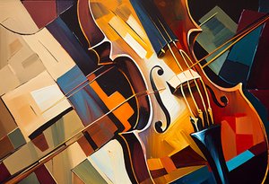 Abstrakt violinmaleri, musiklærred, vægkunstprint på efterspørgsel