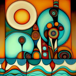 Abstrakt strand, bølget hav og vind, inspireret af hundertwasser, kunsttryk