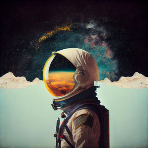 Abstrakt ensom astronaut-maleri i rummet, vægkunsttryk