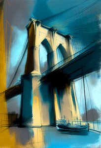 Abstrakt skitse Brooklyn bridge maleri på lærred, vægkunst print