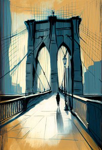 Abstrakt skitse Brooklyn bridge maleri, vægkunst print på efterspørgsel