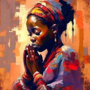 Digitalt lærredsmaleri: Afrikansk pige i meditation, vægkunsttryk