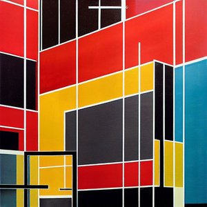 Geometriske arkitektoniske former maler på lærred, vægkunsttryk