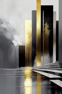 Minimal abstrakt maleri farvepalet af grå og guld