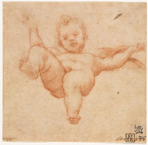 Flyvende Amor af follower of Annibale Carracci