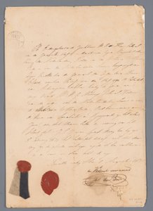 Et stykke stof fra uniformsnederdelen af ​​J.C.J. van Speyk med vedhæftede afstamningsbeviser af jonkheer H. E. de Boer