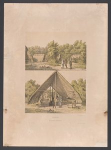 Arowak-lejren i Surinam Surinam. En Arowakka Indian Camp (titel på objekt) Vestindien (serietitel på objekt) Udsigt fra Hollands Vestindien (serietitel) af jonkheer Jacob Eduard van Heemskerck