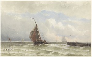 Vlissingen Havn, med indkommende sejlskib af jonkheer Jacob Eduard van Heemskerck