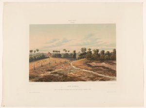 Jødisk Savanne jøder Savannah. Udsigt over synagogen og kirkegården fra siden af ​​militærets Cordonpad (titel på objektet) af jonkheer Jacob Eduard van Heemskerck