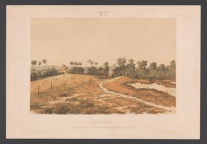 Jødisk Savanne jøder Savannah. Udsigt over synagogen og kirkegården fra siden af ​​militærets Cordonpad (titel på objektet) Vestindien (serietitel på objekt) Udsigt fra Hollands Vestindien (serietitel) af jonkheer Jacob Eduard van Heemskerck