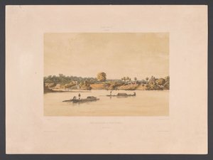 Havnefront og reder i Paramaribo Post Gelderland og jøderne Savannah [flodsiden] (titel på objektet) Vestindien (serietitel på objekt) Udsigt fra Hollands Vestindien (serietitel) af jonkheer Jacob Eduard van Heemskerck