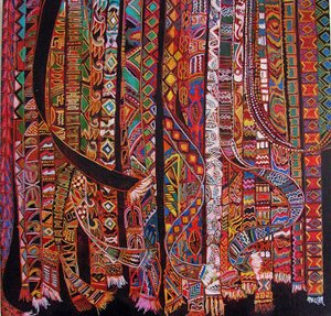 Backstrap weaving, 2014 (blandet, akryl, blæk, olie) af linda arthurs