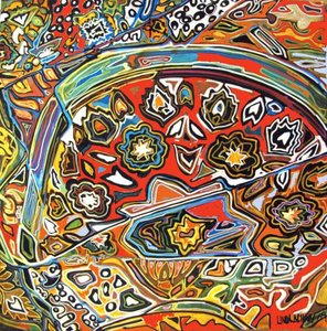 Detail pf Egyptian wprl, 2016 (blandet, akryl, blæk, olie) af linda arthurs