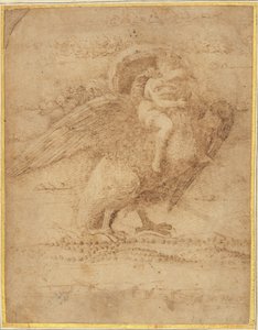 Jupiter og Ganymedes over et vidtstrakt landskab af or Andrea Mantegna Giovanni Bellini