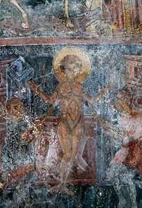 Martyrdom of Christ, fresko i den byzantinske kirke St George, Komitades, Kreta, Grækenland (foto) af Theodore Charles Ange Coquelin