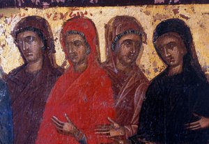 Fromme kvinder, træpanel i den byzantinske kirke Palea Roumata, Kreta, Grækenland (foto) af Theodore Charles Ange Coquelin