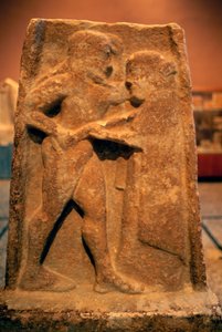 Stele med relief forestillende Agamemnon og Clytemnestra, græsk civilisation, 6. århundrede f.Kr. af Theodore Charles Ange Coquelin