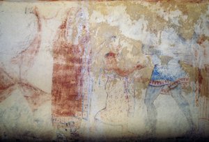 Kvinde og ungdom, fresco, Tomb of Blue Demons, Necropolis of Tarquinia (UNESCO World Heritage List, 2004), Lazio, Italien, etruskisk civilisation, 5. århundrede f.Kr. (foto) af Theodore Charles Ange Coquelin