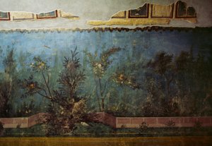 Fresco, der viser en have med træer og fugle, fra Huset Livia på Palatinerhøjen, Rom, Italien. romersk civilisation af Unbekannt Unbekannt