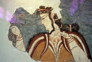 Freskofragment med kvindefigur, fra Mykene, Grækenland, mykensk civilisation af Unbekannt Unbekannt