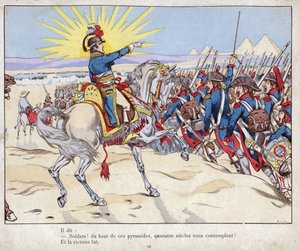 Ægyptens kampagne: Napoleon fører sine tropper til slaget ved pyramiderne, 21. juli af pseudonym for Onfray de Breville Jacques Job
