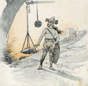 Erobringen af Rom (Rancon af Rom i 390 f.Kr.). Histoire de Brennus (Brennos), gallisk krigsherre, der udtalte det frygtelige ord Vae Victis (ulykke for de besejrede). i "" Frankrig, hans historie fortalt af G. Montorgueil, afbildet af Job"" 1896. Privat sa af pseudonym for Onfray de Breville Jacques Job