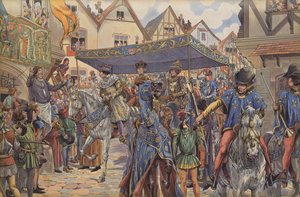 Folkemængder på gaderne i Paris hilser Louis XI, da han ankommer fra Bourgogne for at gøre krav på sit kongerige efter sin fars, Charles VII