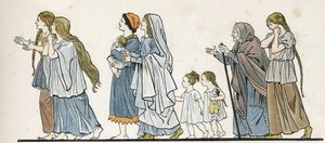 Galliske bondekvinder med deres børn. i "" Frankrig, hendes historie fortalt af G. Montorgueil, billede af Job""" 1896. Privat samling. af pseudonym for Onfray de Breville Jacques Job