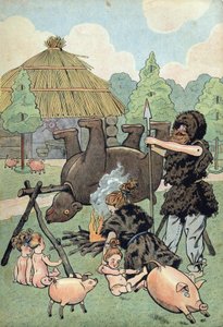Frankrigs historie. Scene med Barbarian Gallien med legetøj: en galler og en galler kjoler i beteskind tilbereder en bjørn for at brødføde deres familie. i “” Joujoux à l
