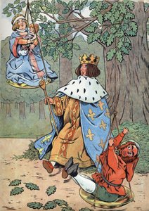 Frankrigs historie. Scene fra Saint Louiss liv i legetøj: Kong Ludvig IX kendt som Saint Louis (1214-1270), der yder retfærdighed ved foden af en eg. I “” Joujoux a l