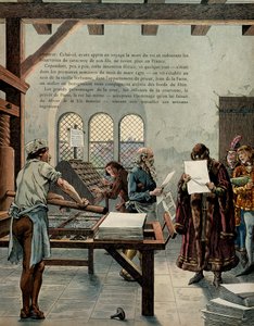 Frankrigs historie i middelalderen (middelalderen): Kongen af Frankrig Ludvig XI kaldte den forsigtige (1423-1483) opmuntrede til væksten i trykkeriindustrien. Kongen besøgte Sorbonne i nærværelse af typograferne Ulrich Gering (Guerinch eller Guernich af pseudonym for Onfray de Breville Jacques Job