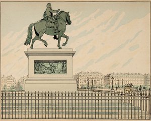 Illustration taget fra bogen "" Le bon roy Henri"", illustreret af Jacques Marie Gaston Onfray de Breville dit JOB (1858-1931): Statue erige til minde om Henri IV - Privat samling af pseudonym for Onfray de Breville Jacques Job