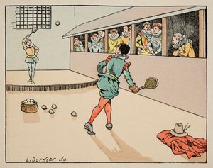 Illustration taget fra bogen “Le bon roy Henri””, illustreret af Jacques Marie Gaston Onfray de Breville dit JOB (1858-1931): Uddannelse i det 16. århundrede: palmespil - Privat samling af pseudonym for Onfray de Breville Jacques Job