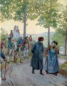 I Tarare konverterer kejser Napoleon I Bonaparte (1769-1821) sammen med en god gammel mand, der ikke gættede kejseren, i denne borgerlige dragt i rejsehat, efter at have spurgt ham, hvad der var at vinde ved at skifte mellem Capet og Napoleon, sidstnævnte. af pseudonym for Onfray de Breville Jacques Job