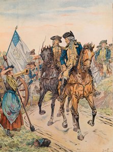 Jacques Marie Gaston Onfroy de Breville dit JOB (1858-1931) - George Washington passerede Molly Pitcher under slaget ved Monmouth den 28. juni 1778 under uafhængighedskrigen, privat samling af pseudonym for Onfray de Breville Jacques Job
