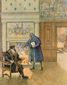 Jacques Marie Gaston Onfroy de Breville dit JOB (1858-1931) - Belgiens historie: Kejser Charles V (1500 - 1558) besøger de store købmænd og finansmænd i byen Antwerpen, privat samling af pseudonym for Onfray de Breville Jacques Job