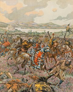 Jacques Marie Gaston Onfroy de Breville dit JOB (1858-1931) - Belgiens historie: Johannes 1. hertug af Brabant sejrede i slaget ved Woeringen i 1288 under tronfølgekrigen i Limburg og giver Brabant selvstyre til Tyskland, privat samling af pseudonym for Onfray de Breville Jacques Job