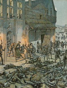 Jacques Marie Gaston Onfroy de Breville dit JOB (1858-1931) - Belgiens historie: Natten mellem den 27. og 28. oktober 1468 overrasker seks hundrede Franchimontonier de franske soldater fra Charles the Temerary (1433-1477) og Louis XI (1423-1483) ) i deres  af pseudonym for Onfray de Breville Jacques Job