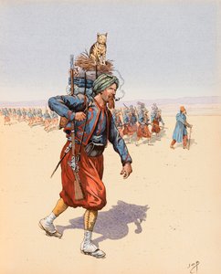 Jacques Marie Gaston Onfroy de Breville dit JOB (1858-1931) - Le Zouzou (Zouave på ekspedition i ørkenen), privat samling af pseudonym for Onfray de Breville Jacques Job