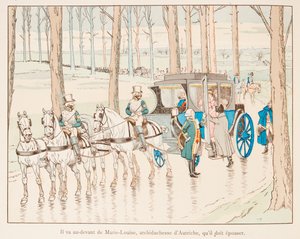 Jacques Marie Gaston Onfroy de Breville dit JOB (1858-1931) - Napoleon Bonaparte går foran Marie Louise af Østrig før hendes ægteskab i 1810, privat samling af pseudonym for Onfray de Breville Jacques Job