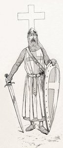Ridder af Ludvig IX kendt som Saint Louis (1214-1270) i ​​korstogsdragt. Illustration af Job (Jacques Marie Gaston Onfray og Breville) (Jacques-Marie) (1858-1931) til bogen "Les grands mots historique du pays de France"" 1915. Privee Collection. af pseudonym for Onfray de Breville Jacques Job